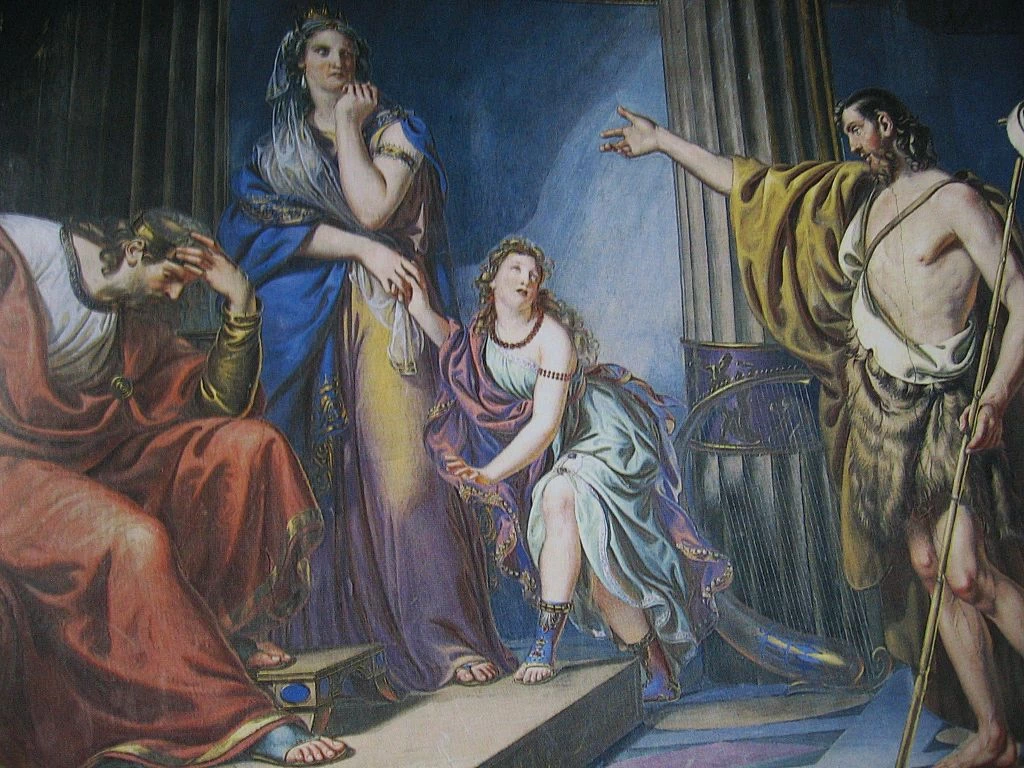 S. Giovanni Battista ammonisce Erode e Erodiade - Chiesa parrocchiale di San Giovanni Battista e San Pietro, Stezzano, Bergamo, dettaglio